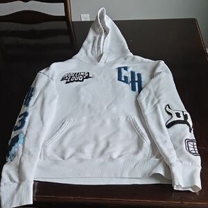 Men's Overtime Cold Heart's White and Blue Graphic Hoodie. Adult Medium